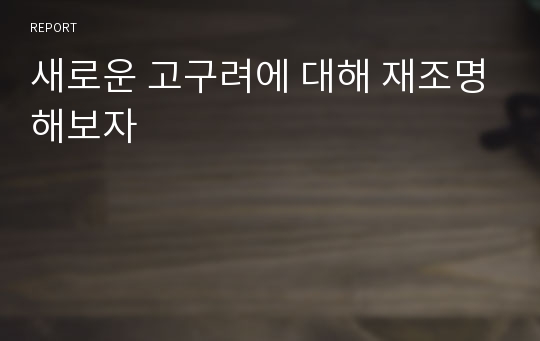 새로운 고구려에 대해 재조명해보자