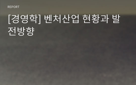 [경영학] 벤처산업 현황과 발전방향