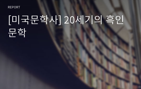 [미국문학사] 20세기의 흑인문학