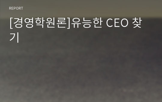 [경영학원론]유능한 CEO 찾기