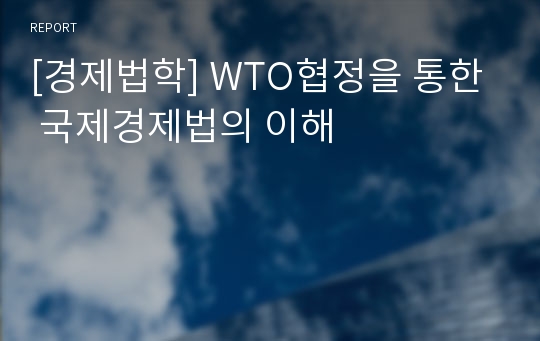 [경제법학] WTO협정을 통한 국제경제법의 이해