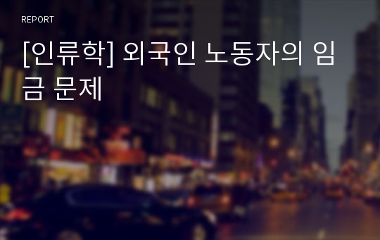 [인류학] 외국인 노동자의 임금 문제