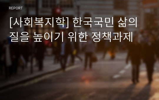 [사회복지학] 한국국민 삶의질을 높이기 위한 정책과제