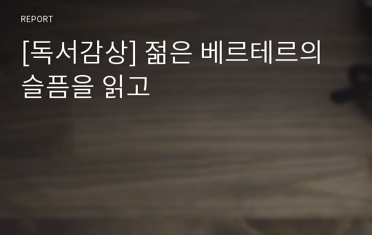 [독서감상] 젊은 베르테르의 슬픔을 읽고