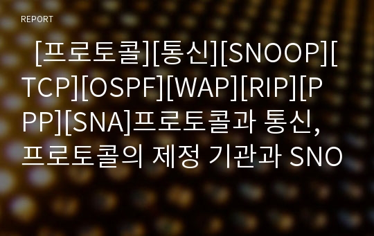   [프로토콜][통신][SNOOP][TCP][OSPF][WAP][RIP][PPP][SNA]프로토콜과 통신, 프로토콜의 제정 기관과 SNOOP프로토콜, TCP프로토콜, OSPF프로토콜, WAP프로토콜, RIP프로토콜, PPP프로토콜, SNA프로토콜 분석