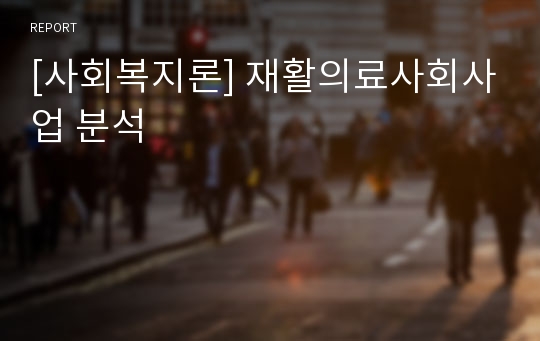 [사회복지론] 재활의료사회사업 분석