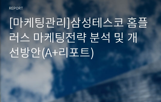 [마케팅관리]삼성테스코 홈플러스 마케팅전략 분석 및 개선방안(A+리포트)