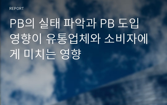 PB의 실태 파악과 PB 도입 영향이 유통업체와 소비자에게 미치는 영향