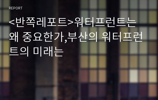 &lt;반쪽레포트&gt;워터프런트는 왜 중요한가,부산의 워터프런트의 미래는