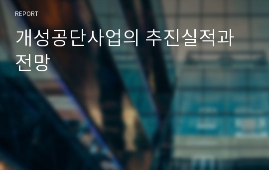 개성공단사업의 추진실적과 전망