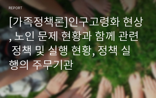 [가족정책론]인구고령화 현상, 노인 문제 현황과 함께 관련 정책 및 실행 현황, 정책 실행의 주무기관