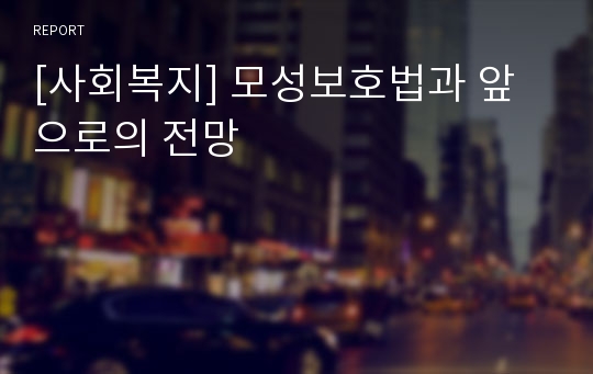 [사회복지] 모성보호법과 앞으로의 전망