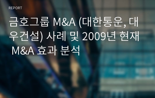 금호그룹 M&amp;A (대한통운, 대우건설) 사례 및 2009년 현재 M&amp;A 효과 분석