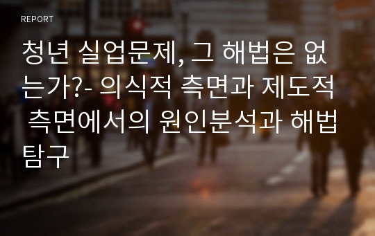 청년 실업문제, 그 해법은 없는가?- 의식적 측면과 제도적 측면에서의 원인분석과 해법탐구