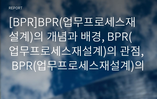 [BPR]BPR(업무프로세스재설계)의 개념과 배경, BPR(업무프로세스재설계)의 관점, BPR(업무프로세스재설계)의 추진성과, BPR(업무프로세스재설계)의 실패요인, BPR(업무프로세스재설계)의 성공 사례 분석