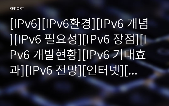 [IPv6][IPv6환경][IPv6 개념][IPv6 필요성][IPv6 장점][IPv6 개발현황][IPv6 기대효과][IPv6 전망][인터넷][네트워크]IPv6의 개념, IPv6의 필요성과 IPv6의 장점, IPv6의 개발현황 및 IPv6의 기대효과, IPv6의 전망