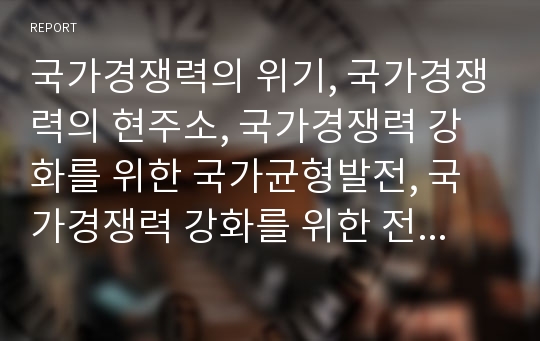 국가경쟁력의 위기, 국가경쟁력의 현주소, 국가경쟁력 강화를 위한 국가균형발전, 국가경쟁력 강화를 위한 전자정부구현과 지방분권, 국가경쟁력 강화를 위한 민자유치 활성화와 정부의 역할 분석(국가경쟁력)