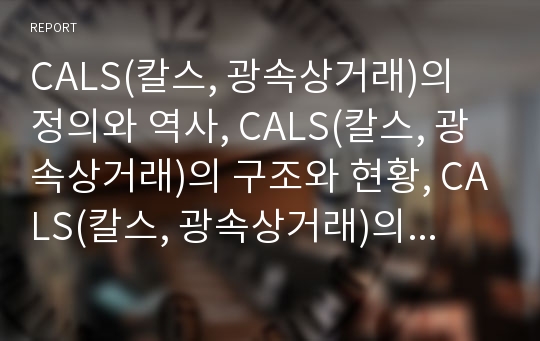 CALS(칼스, 광속상거래)의 정의와 역사, CALS(칼스, 광속상거래)의 구조와 현황, CALS(칼스, 광속상거래)의 구현 사례 및 CALS(칼스, 광속상거래)의 효과 분석(CALS, 칼스, 광속상거래)