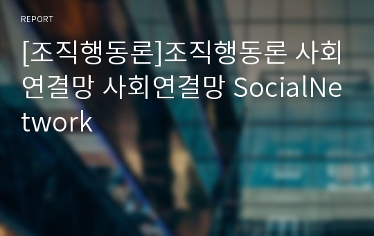 [조직행동론]조직행동론 사회연결망 사회연결망 SocialNetwork