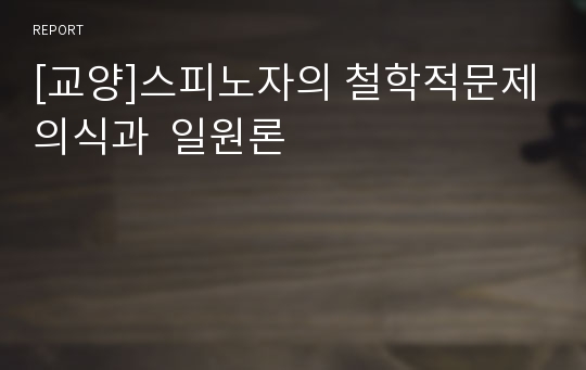 [교양]스피노자의 철학적문제의식과  일원론