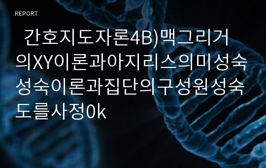   간호지도자론4B)맥그리거의XY이론과아지리스의미성숙성숙이론과집단의구성원성숙도를사정0k