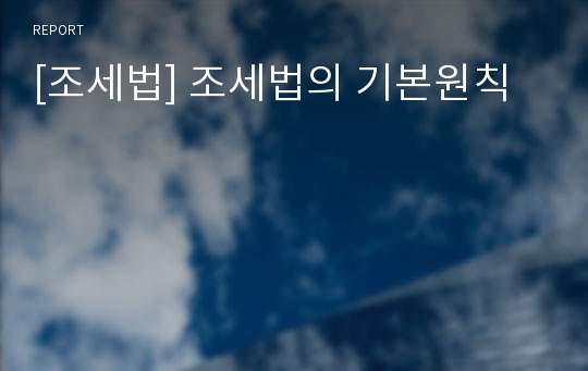 [조세법] 조세법의 기본원칙