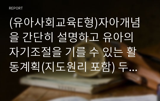 (유아사회교육E형)자아개념을 간단히 설명하고 유아의 자기조절을 기를 수 있는 활동계획(지도원리 포함) 두 개를 제시하고 구체적으로 설명