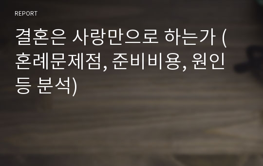 결혼은 사랑만으로 하는가 (혼례문제점, 준비비용, 원인등 분석)