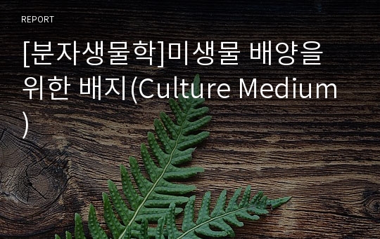 [분자생물학]미생물 배양을 위한 배지(Culture Medium)