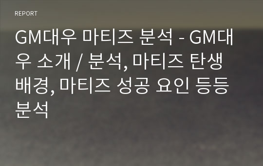 GM대우 마티즈 분석 - GM대우 소개 / 분석, 마티즈 탄생배경, 마티즈 성공 요인 등등 분석