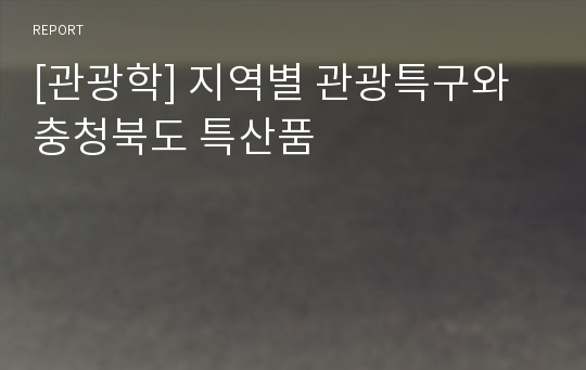 [관광학] 지역별 관광특구와 충청북도 특산품