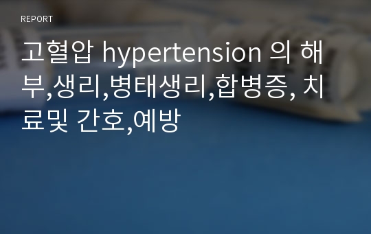 고혈압 hypertension 의 해부,생리,병태생리,합병증, 치료및 간호,예방