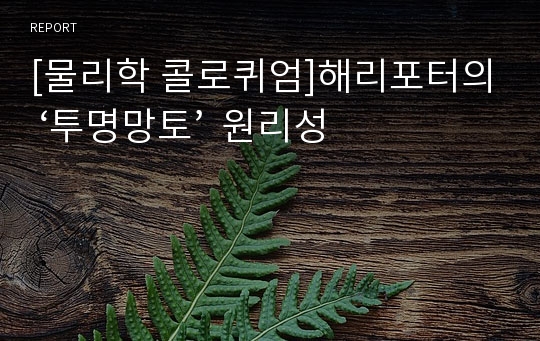 [물리학 콜로퀴엄]해리포터의 ‘투명망토’  원리성