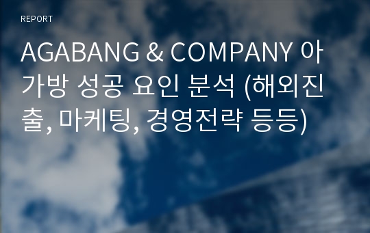 AGABANG &amp; COMPANY 아가방 성공 요인 분석 (해외진출, 마케팅, 경영전략 등등)