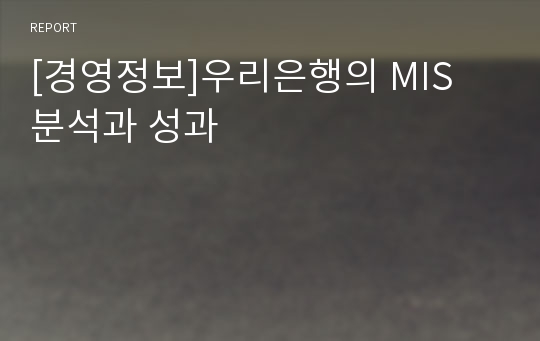 [경영정보]우리은행의 MIS 분석과 성과