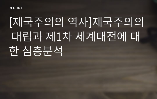 [제국주의의 역사]제국주의의 대립과 제1차 세계대전에 대한 심층분석