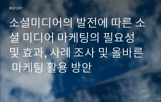 소셜미디어의 발전에 따른 소셜 미디어 마케팅의 필요성 및 효과, 사례 조사 및 올바른 마케팅 활용 방안