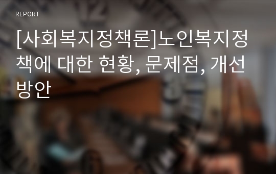 [사회복지정책론]노인복지정책에 대한 현황, 문제점, 개선방안