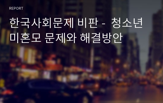 한국사회문제 비판 -  청소년 미혼모 문제와 해결방안