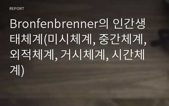 Bronfenbrenner의 인간생태체계(미시체계, 중간체계, 외적체계, 거시체계, 시간체계)