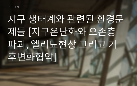 지구 생태계와 관련된 환경문제들 [지구온난화와 오존층 파괴, 엘리뇨현상 그리고 기후변화협약]