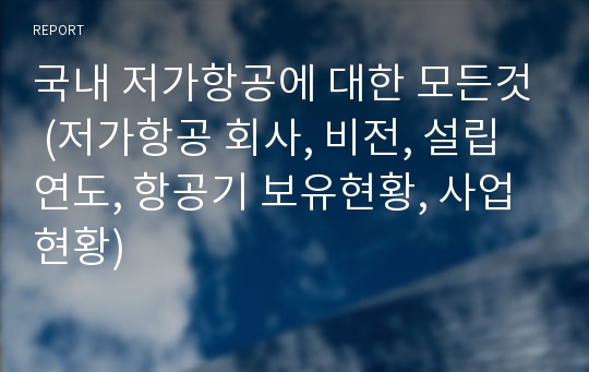 국내 저가항공에 대한 모든것 (저가항공 회사, 비전, 설립연도, 항공기 보유현황, 사업현황)