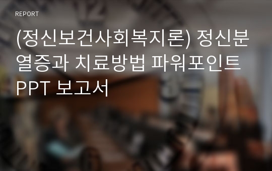 (정신보건사회복지론) 정신분열증과 치료방법 파워포인트 PPT 보고서