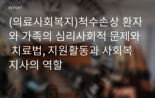 (의료사회복지)척수손상 환자와 가족의 심리사회적 문제와 치료법, 지원활동과 사회복지사의 역할