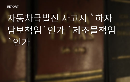 자동차급발진 사고시 `하자담보책임`인가 `제조물책임`인가