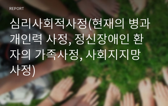 심리사회적사정(현재의 병과 개인력 사정, 정신장애인 환자의 가족사정, 사회지지망 사정)