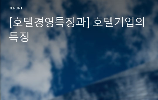 [호텔경영특징과] 호텔기업의특징