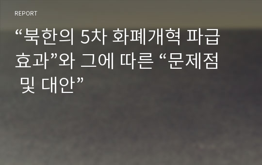 “북한의 5차 화폐개혁 파급효과”와 그에 따른 “문제점 및 대안”