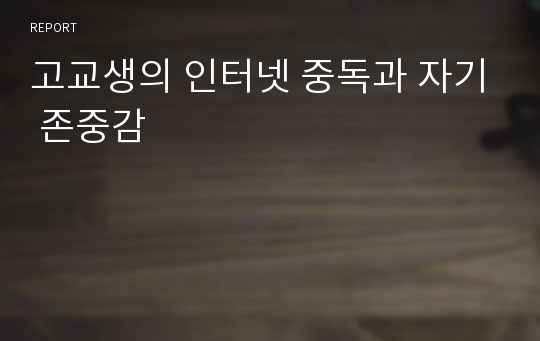 고교생의 인터넷 중독과 자기 존중감