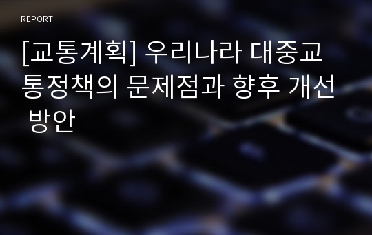 [교통계획] 우리나라 대중교통정책의 문제점과 향후 개선 방안